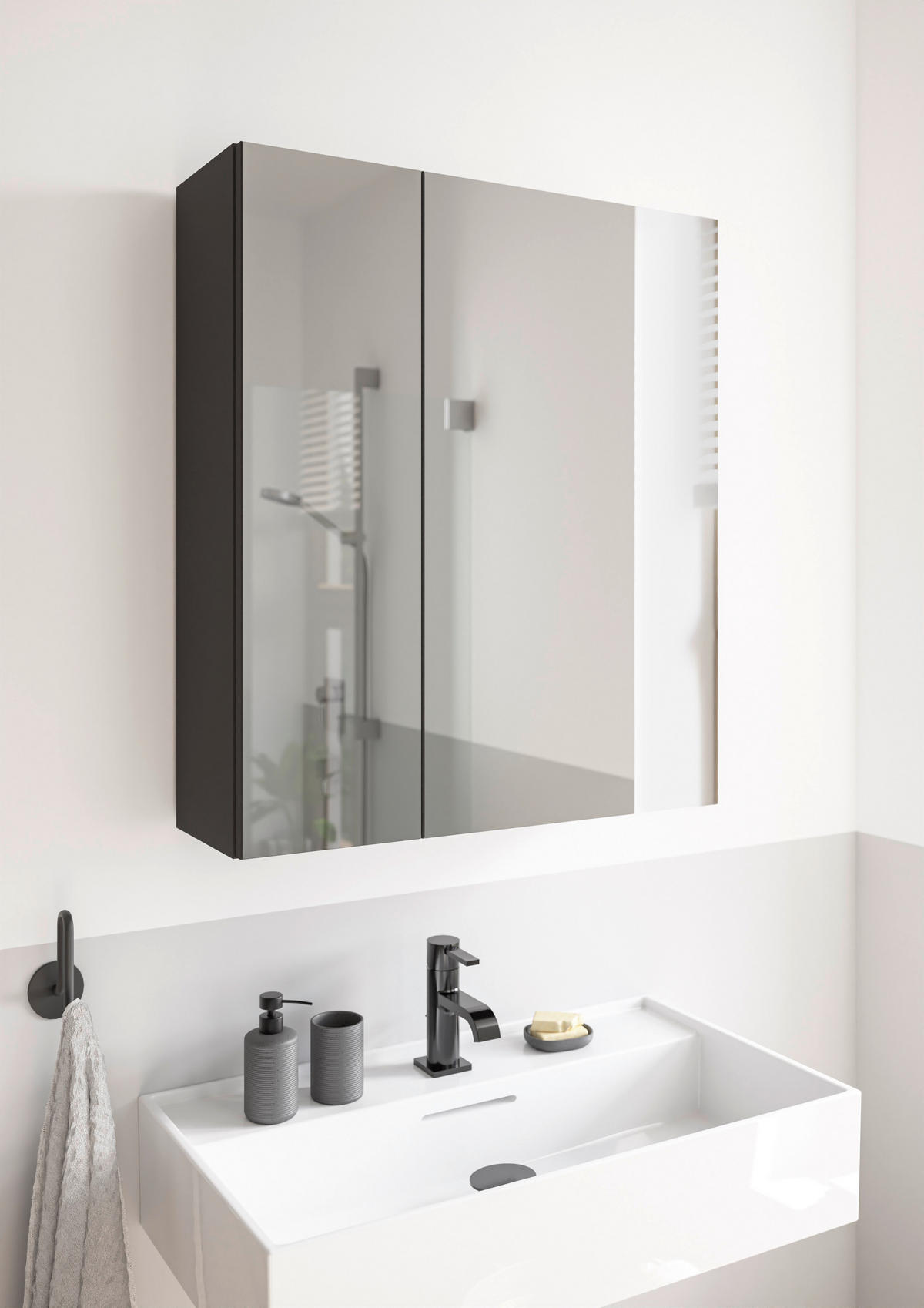 SPIEGELSCHRANK 60/70/20 cm  - Schwarz, MODERN, Glas/Holzwerkstoff (60/70/20cm) - MID.YOU