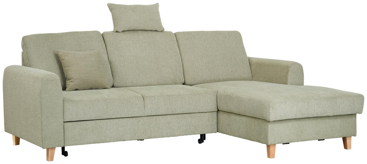 ECKSOFA Hellgrün Flachgewebe  - Buchefarben/Hellgrün, KONVENTIONELL, Holz/Textil (241/166cm) - Carryhome