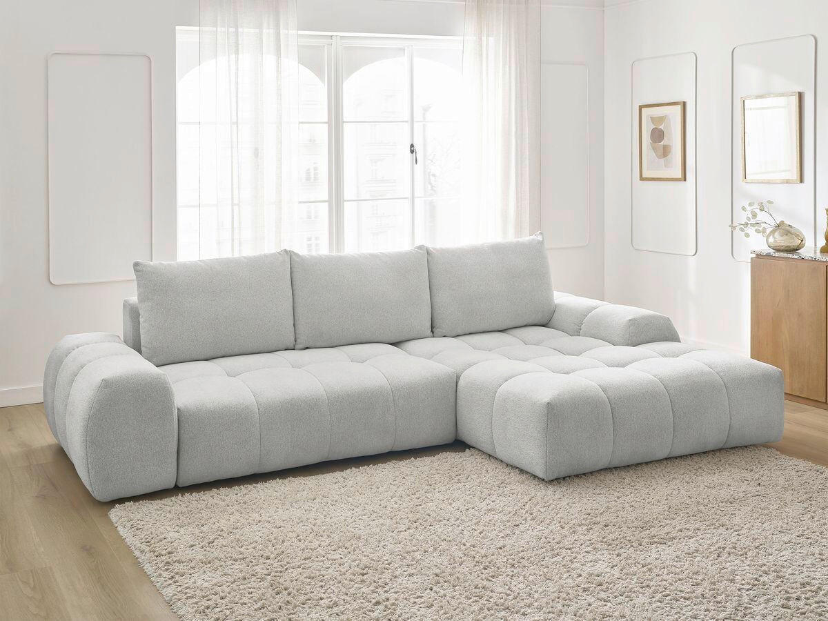 ECKSCHLAFSOFA EVEREST  mit Rücken echt, Armteil links, Armteil rechts Flachgewebe Hellgrau  - Hellgrau/Schwarz, MODERN, Kunststoff/Textil (318/180cm) - Livetastic