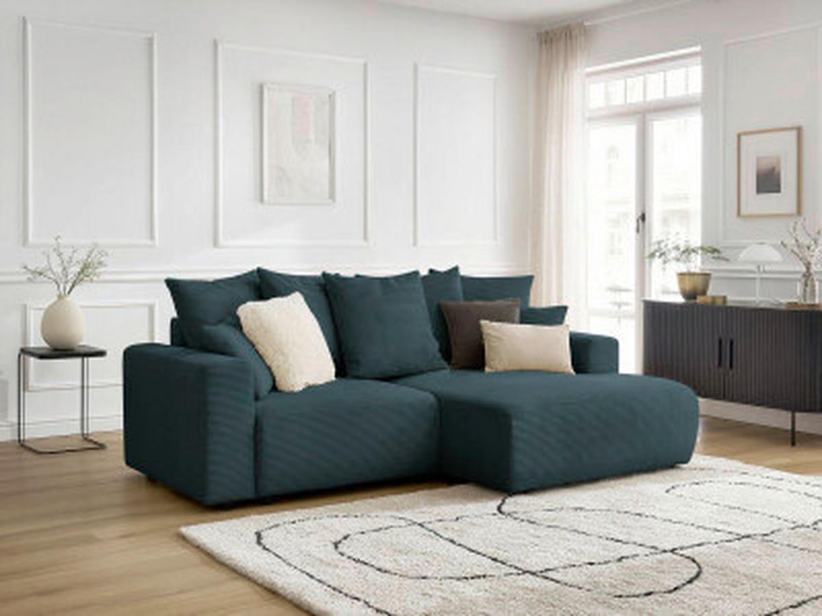 ECKSOFA Ottomane rechts  ATILLA Dunkelblau Cord  - Schwarz/Dunkelblau, MODERN, Kunststoff/Textil (244/149cm)