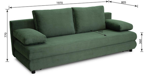 SCHLAFSOFA Taras  mit Stoffauswahl Cord Grün  - Schwarz/Grün, Design, Kunststoff/Textil (197/77/81cm) - Xora