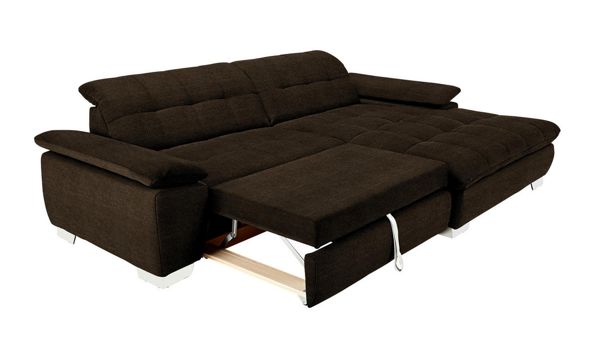 ECKSOFA in Mikrofaser Dunkelbraun  - Chromfarben/Dunkelbraun, Design, Textil/Metall (265/180cm) - Carryhome