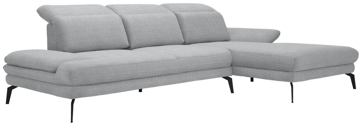 ECKSOFA in Webstoff Hellgrau  289/180 cm  - Hellgrau/Schwarz, Design, Textil/Metall (289/180cm) - Stylife