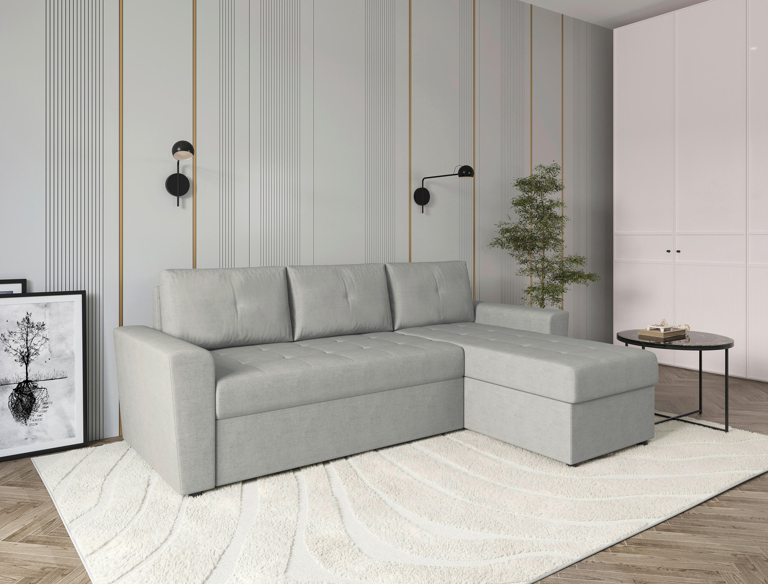 ECKSOFA TERMOLI in Jacquard Hellgrau  231/155 cm  - Hellgrau/Schwarz, Design, Kunststoff/Textil (231/155cm) - MID.YOU