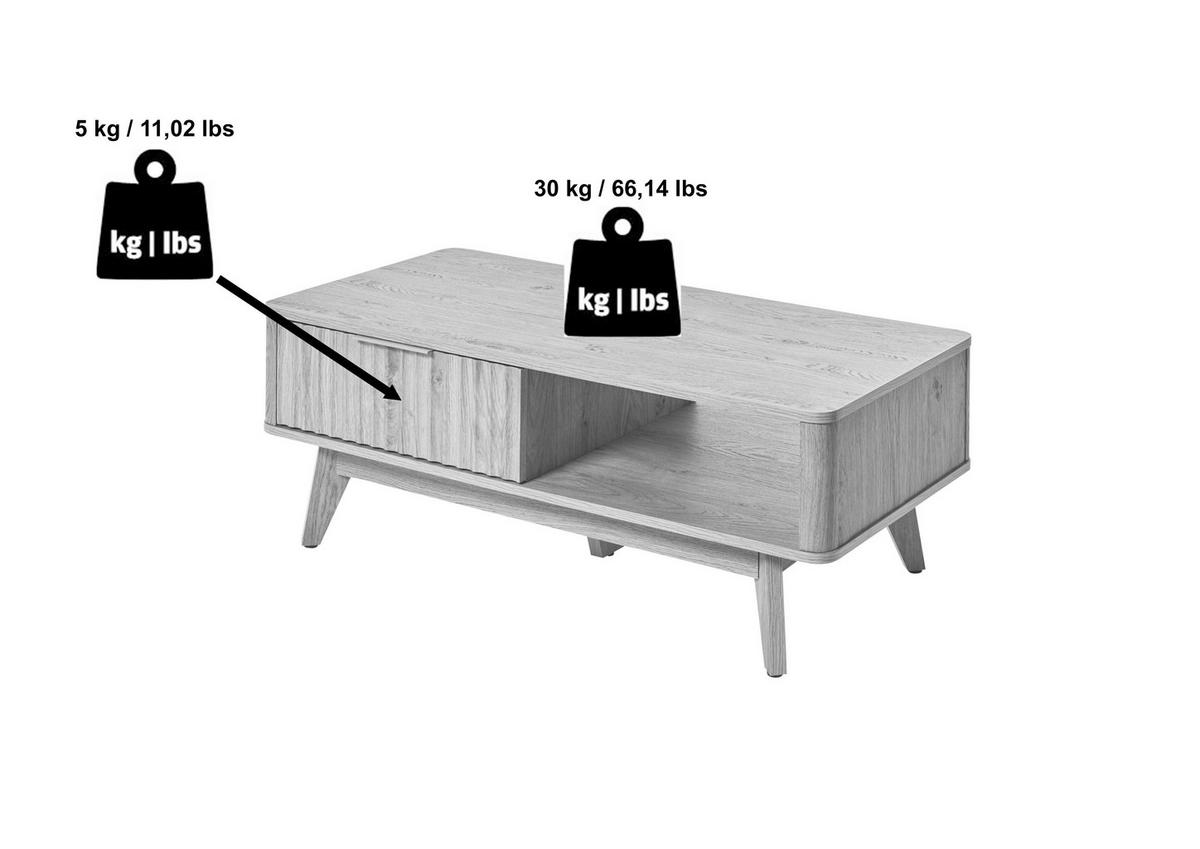 COUCHTISCH 110/55/44 cm rechteckig Eichefarben  - Eichefarben/Silberfarben, MODERN, Holzwerkstoff/Metall (110/55/44cm) - Livetastic