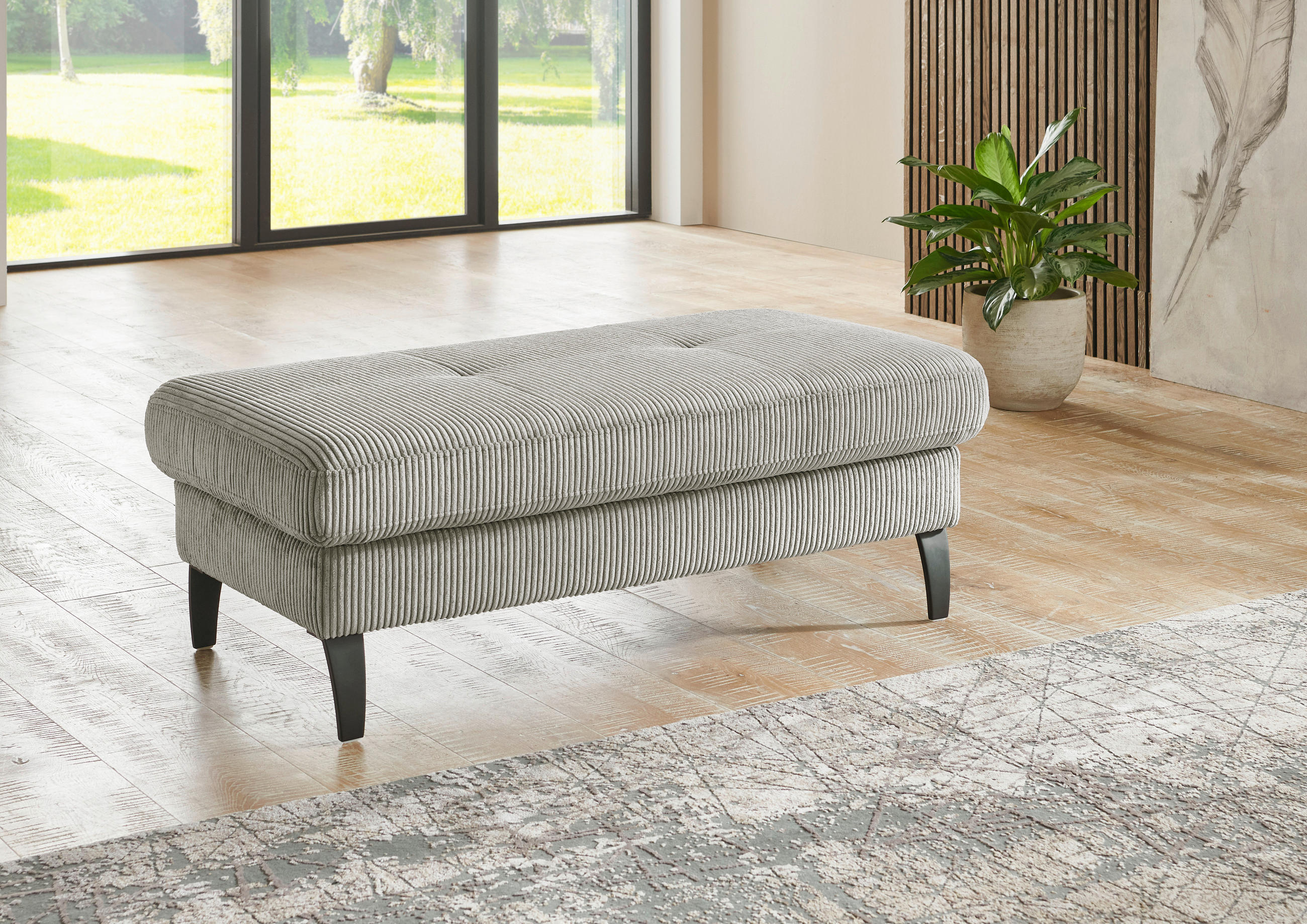 HOCKER in Textil Greige  - Greige/Schwarz, Modern, Textil/Metall (130/45/67cm) - Beldomo Style