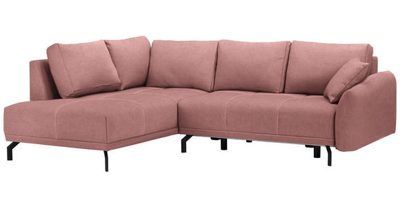 ECKSOFA  in Webstoff Altrosa Zierkissen, Rückenkissen, Bettkasten, Schlaffunktion, Rücken echt  191/250 cm  - Schwarz/Altrosa, LIFESTYLE, Textil/Metall (191/250cm) - Carryhome