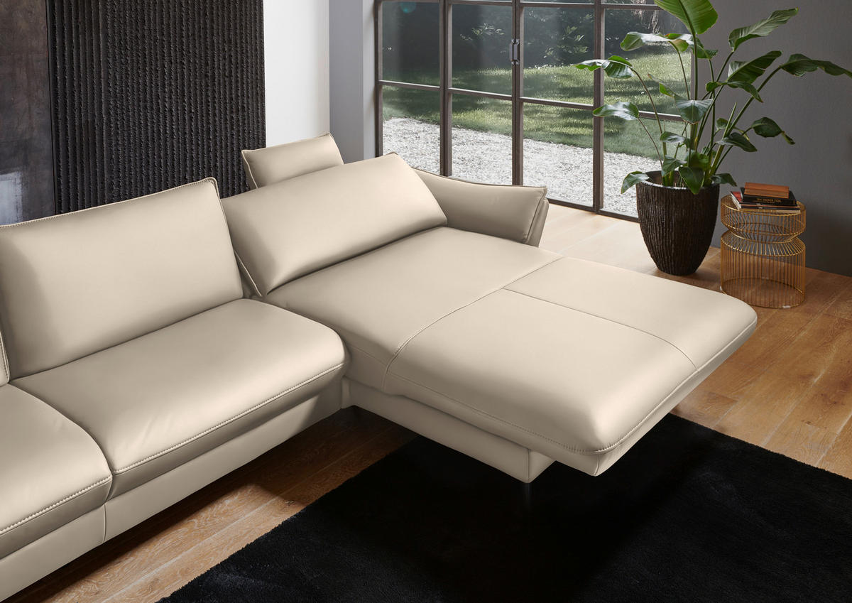 ECKSOFA in Echtleder Ecru  - Ecru/Schwarz, Design, Leder/Metall (334/172cm) - Valdera