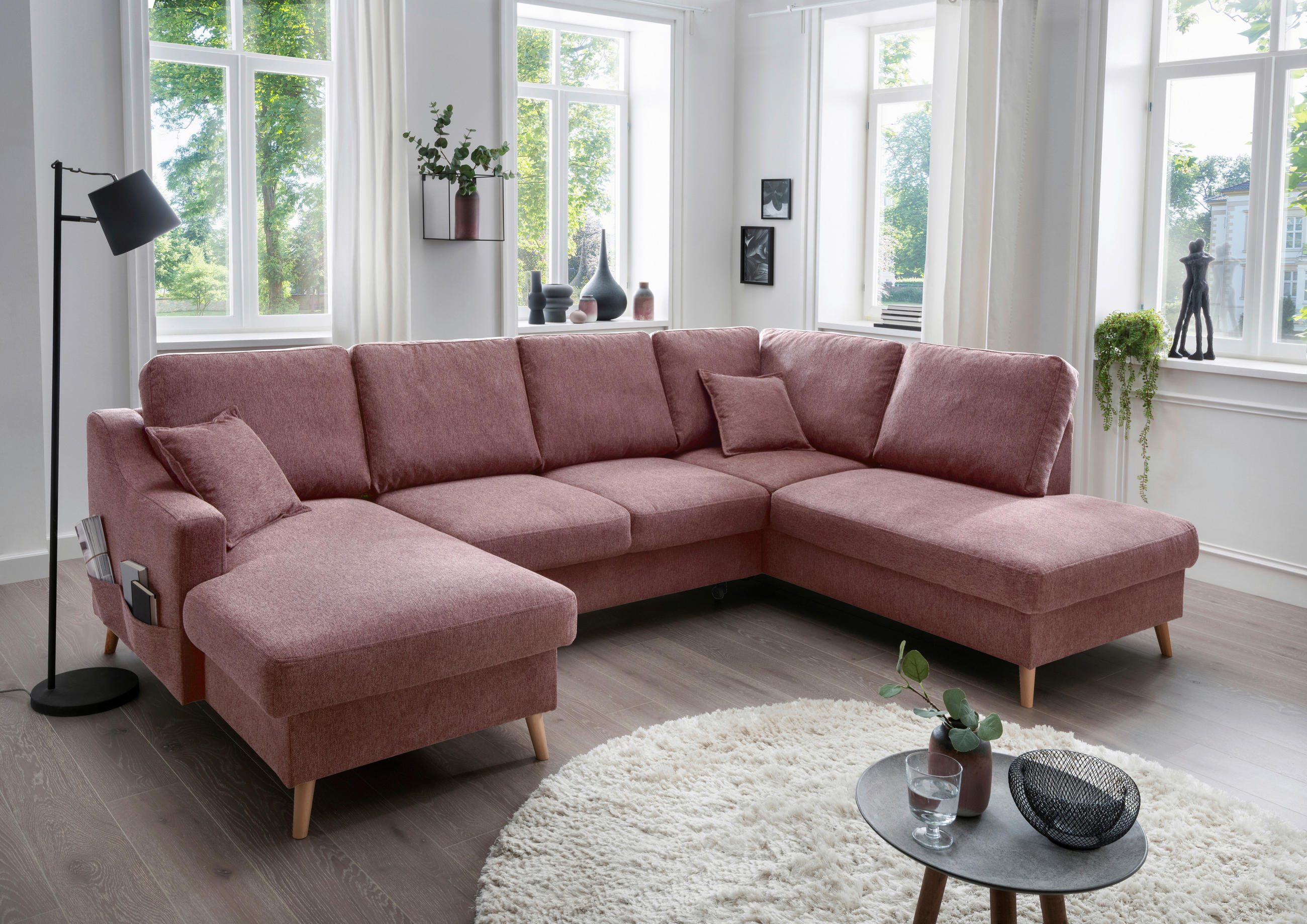 WOHNLANDSCHAFT Rosa Struktur  - Naturfarben/Rosa, KONVENTIONELL, Holz/Textil (150/301/200cm) - P & B
