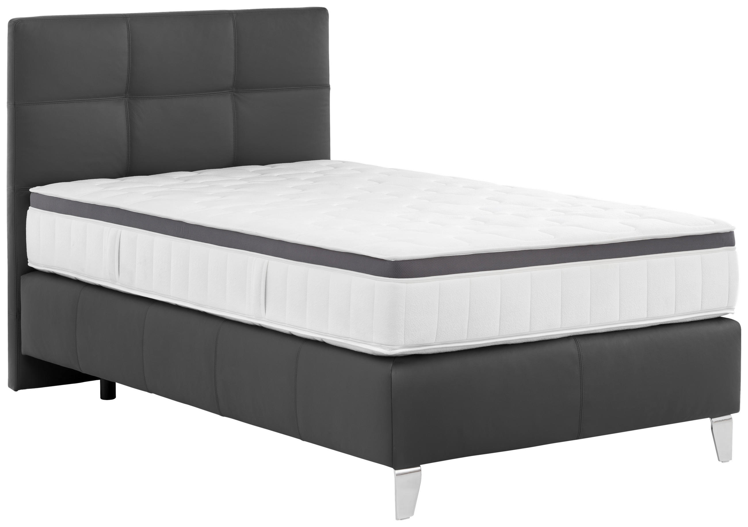 BOXSPRINGBETT inkl. Matratze, Topper - Chromfarben/Schwarz, KONVENTIONELL, Leder/Textil (120/200cm) - Novel