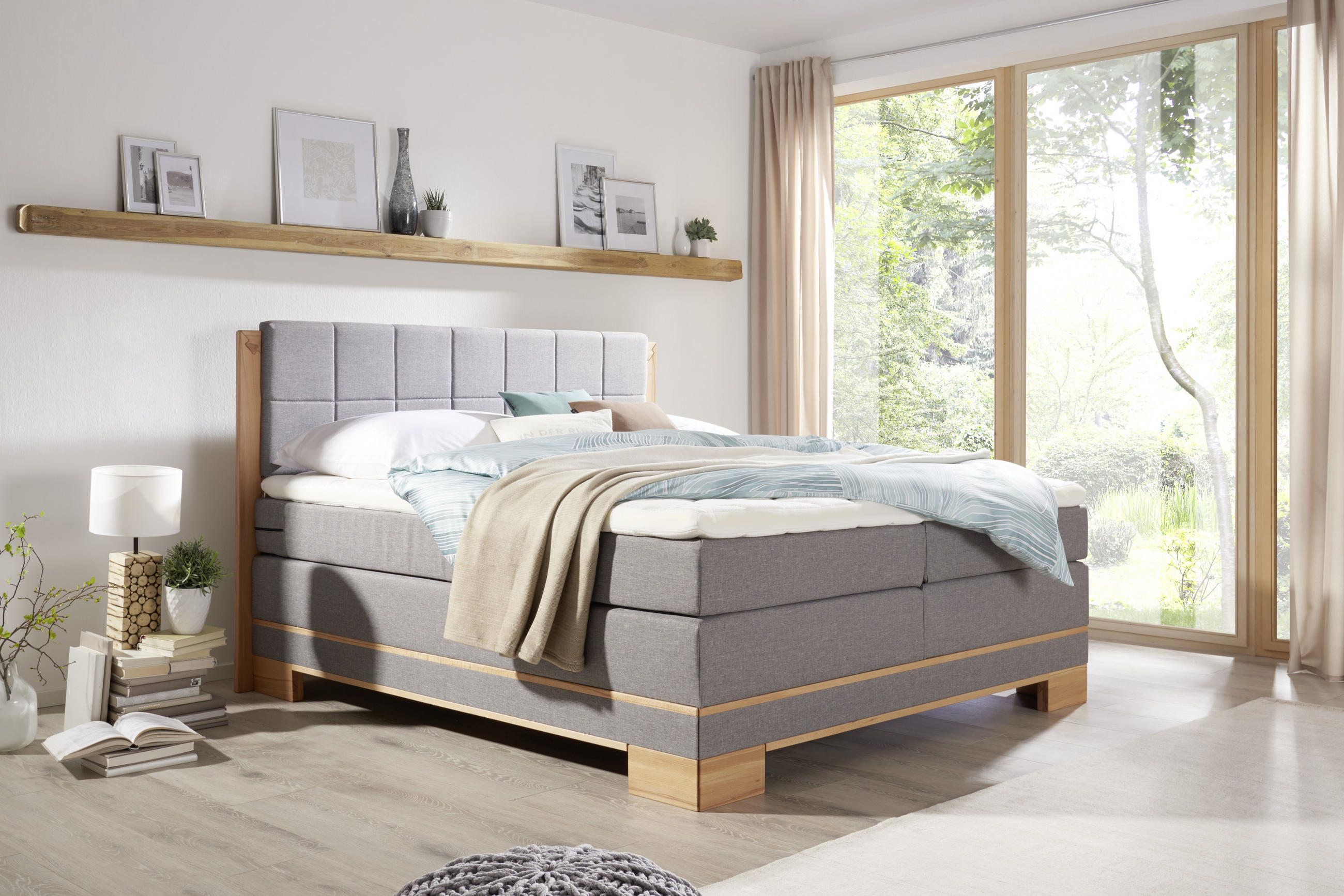 POSTEL BOXSPRING, 180/200 cm, šedá, barvy buku - šedá/barvy buku, Natur, dřevo/textil (180/200cm) - Linea Natura