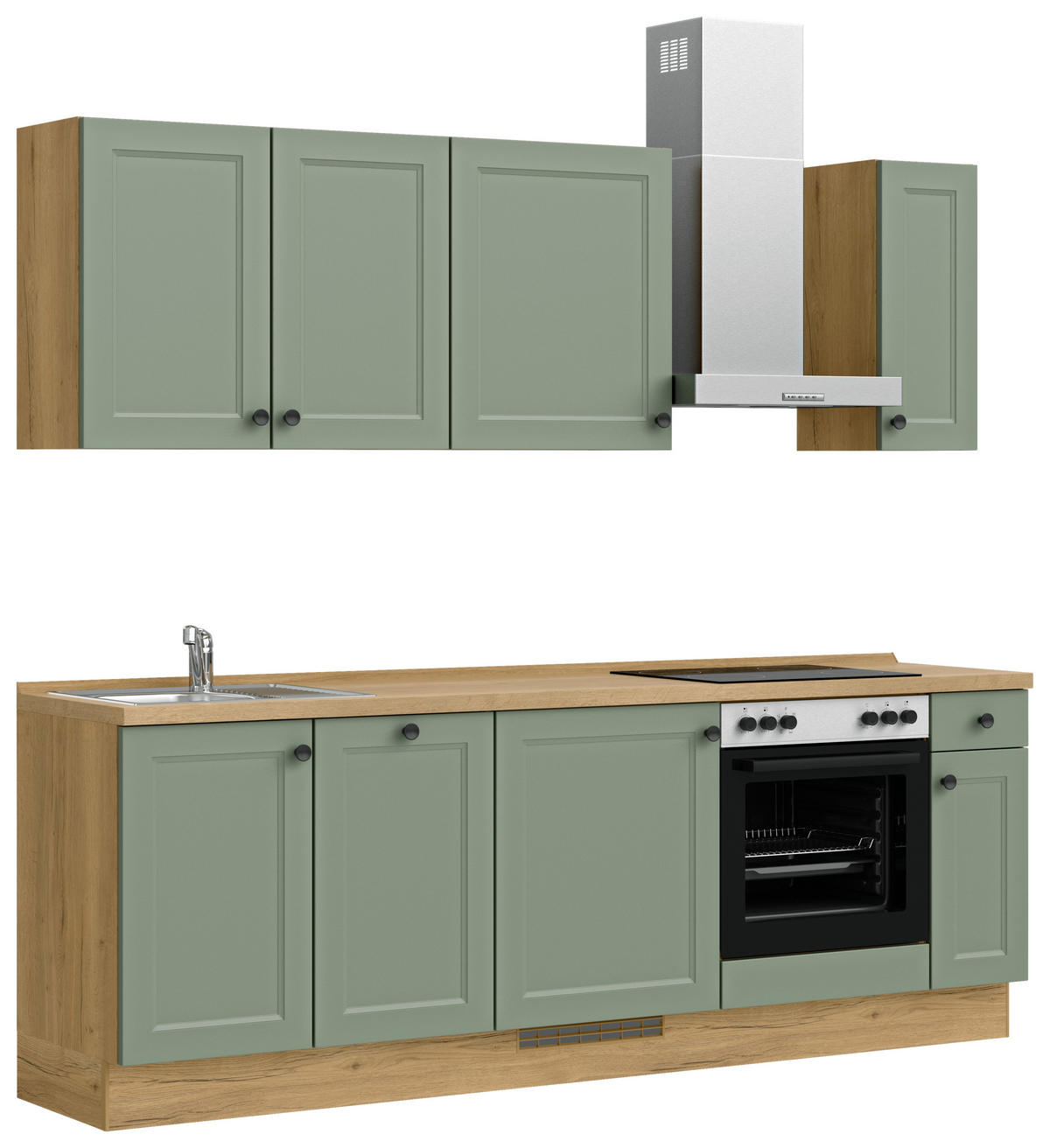 BUCĂTĂRIE FĂRĂ ELECTROCASNICE  - verde/culoare lemn stejar, Modern, metal/material pe bază de lemn (240cm) - Nobilia