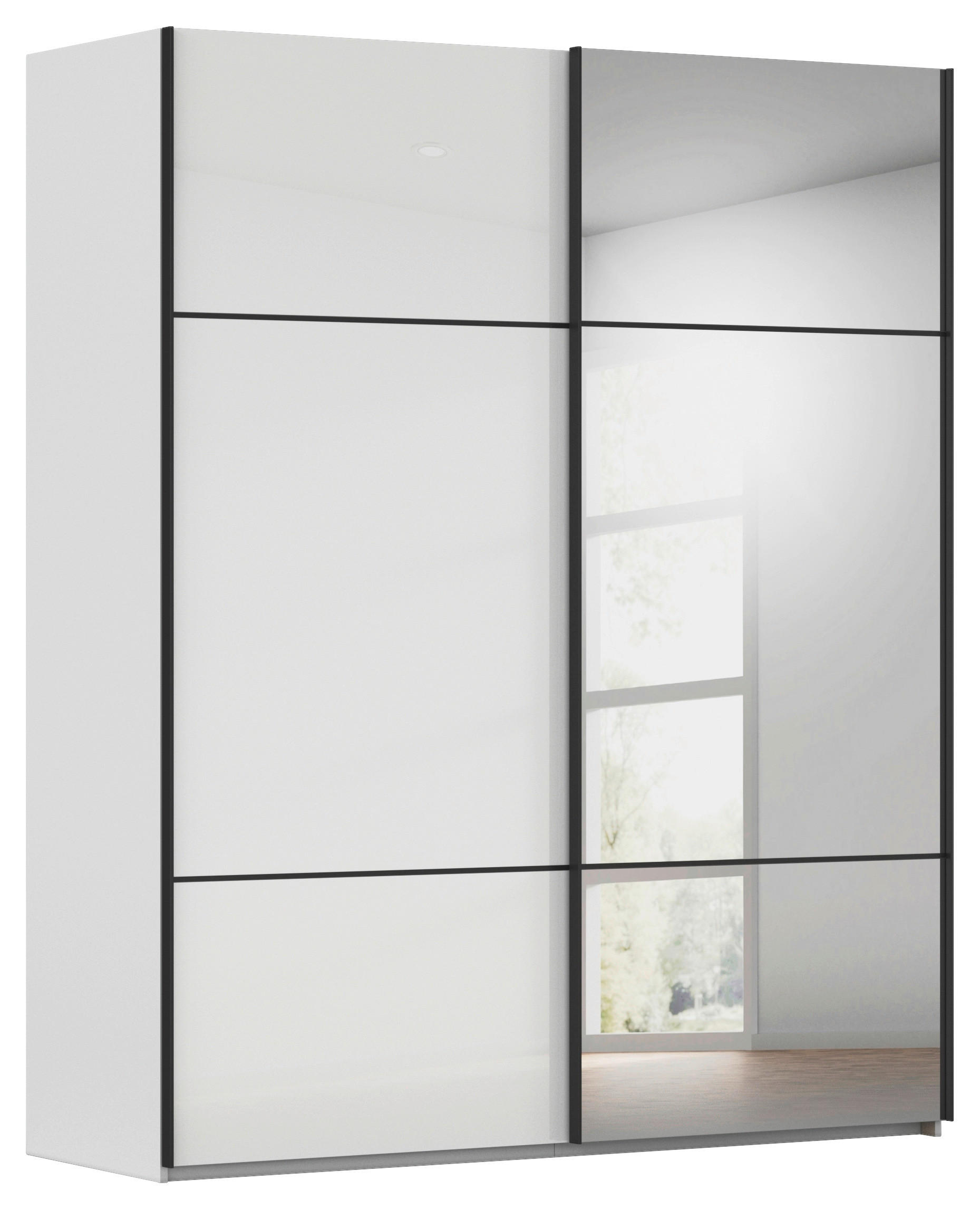 SCHWEBETÜRENSCHRANK 181/223/68 cm,  in Grau, Weiß, 2 Tür(en)  - Schwarz/Weiß, KONVENTIONELL, Glas/Holzwerkstoff (181/223/68cm) - Novel