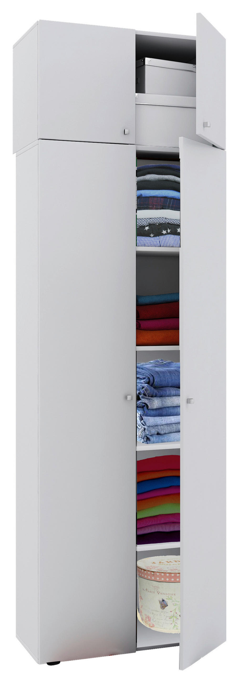 MULTISKÅP 70/218/39 cm 4-dörrar - vit/grå, Modern, trämaterial/plast (70/218/39cm) - MID.YOU