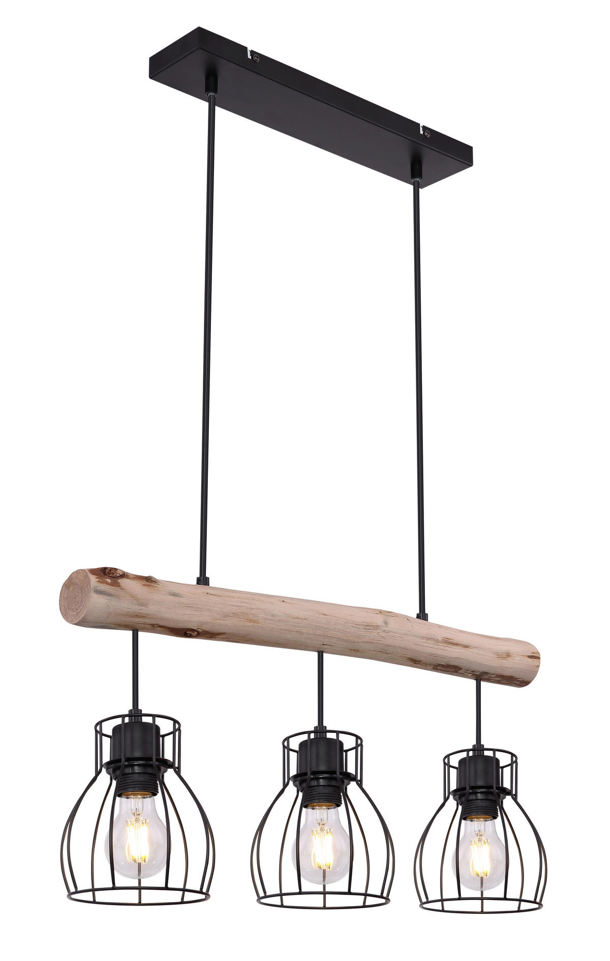 HÄNGELEUCHTE 60/13,6/140 cm    - Schwarz/Naturfarben, Natur, Holz/Metall (60/13,6/140cm) - Globo
