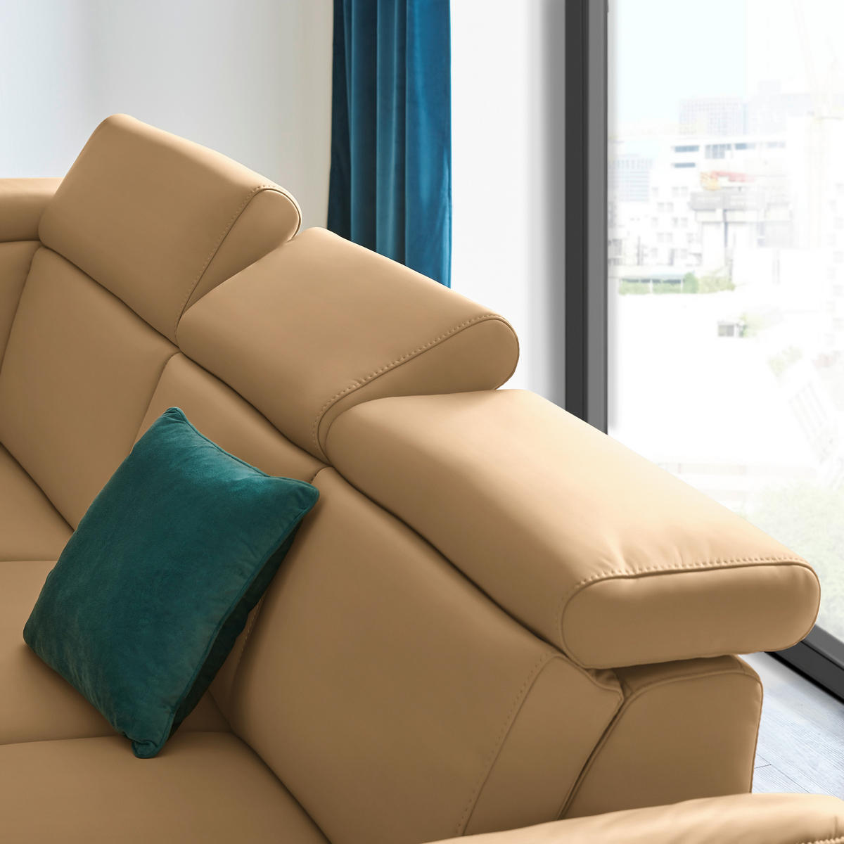 ECKSOFA Echtleder Honig  - Schwarz/Honig, Design, Leder/Metall (239/285cm) - Cantus