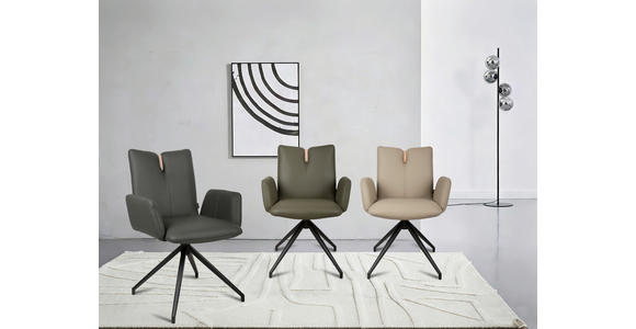 ARMLEHNSTUHL  Sitzfläche 360° drehbar, automatische Rückholfunktion  Echtleder  - Taupe/Schwarz, Design, Leder/Holz (62/87/63cm) - Valnatura