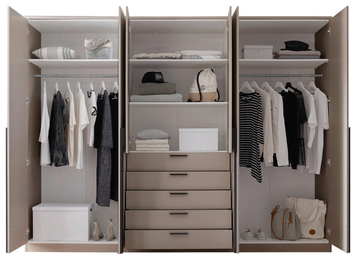 KLEIDERSCHRANK 270/210/52 cm,  in Kaschmir, 6-türig  - Kaschmir/Alufarben, KONVENTIONELL, Holzwerkstoff/Kunststoff (270/210/52cm) - Livetastic