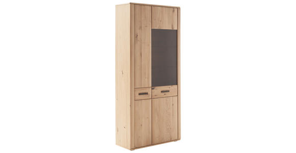 VITRINE in furniert, massiv Asteiche, Balkeneiche Eichefarben - Eichefarben/Anthrazit, KONVENTIONELL, Glas/Holz (94/208/37cm) - Cantus