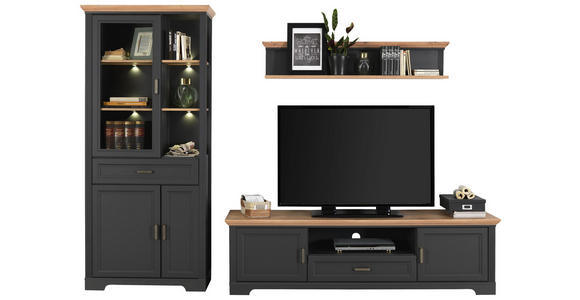 TV-ELEMENT 193/54/51 cm - Eichefarben/Graphitfarben, ROMANTIK / LANDHAUS, Holzwerkstoff/Metall (193/54/51cm) - Hom`in