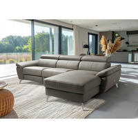 ECKSOFA SONO Schlammfarben Echtleder Lederlook Bettkasten, Armteilverstellung, Kopfteilverstellung  - Chromfarben/Schlammfarben, Design, Leder/Textil (252/179cm) - Livetastic