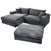 ECKSOFA FUNNY S Dunkelgrau Cord, Velours Zierkissen, Rückenkissen, Hocker  - Dunkelgrau/Schwarz, Basics, Kunststoff/Textil (180/265cm) - Livetastic