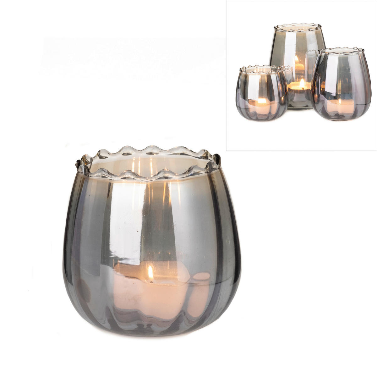 TEELICHTGLAS - Grau, ROMANTIK / LANDHAUS, Glas (8/8cm)