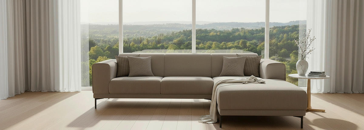 ECKSOFA ERNO Taupe Cord  - Taupe/Schwarz, Design, Textil/Metall (262/183cm) - MID.YOU