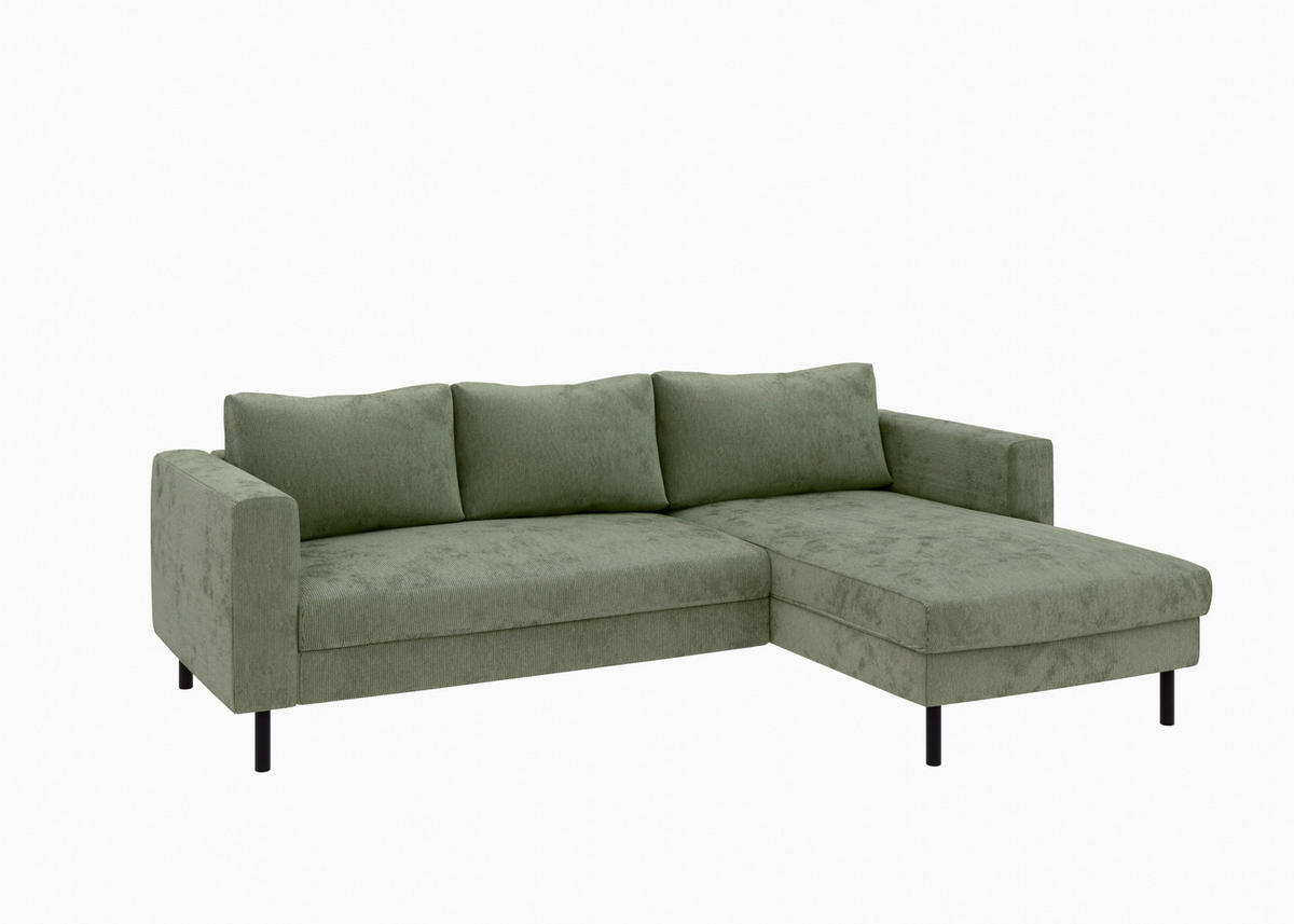 ECKSCHLAFSOFA  mit Rücken echt, Armteil links, Armteil rechts Cord Grün  - Schwarz/Grün, MODERN, Textil/Metall (232/161cm) - Trendmanufaktur
