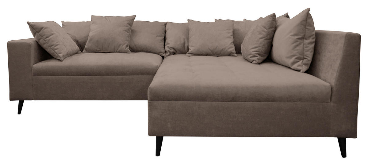 Ecksofa inkl. Hocker in Flachgewebe Braun  - Schwarz/Braun, Design, Holz/Textil (247/174cm) - MID.YOU