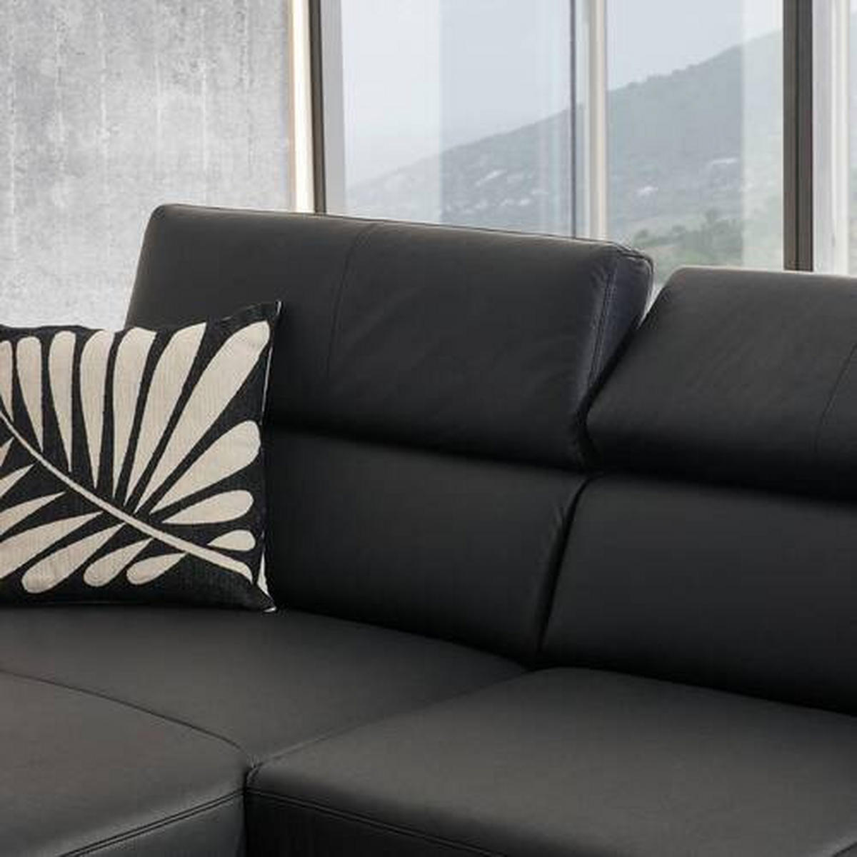 ECKSOFA in Echtleder Schwarz  - Schwarz, Design, Leder/Metall (187/295cm) - Novel