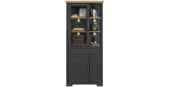 VITRINE in Eichefarben, Graphitfarben - Eichefarben/Graphitfarben, ROMANTIK / LANDHAUS, Glas/Holzwerkstoff (93/204/42cm) - Hom`in