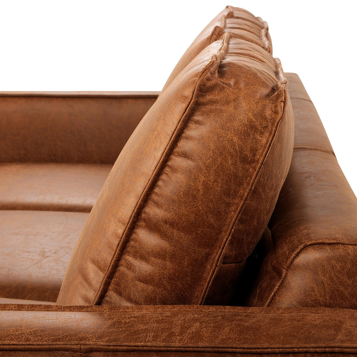 ECKSOFA Cognac Echtleder Lederlook Bettkasten, Schlaffunktion, Rücken echt  - Cognac/Schwarz, Design, Leder/Textil (166/238cm) - Livetastic