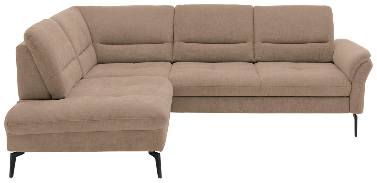 ECKSOFA in Webstoff Hellbraun  - Hellbraun/Schwarz, Design, Textil/Metall (206/256cm) - Beldomo System