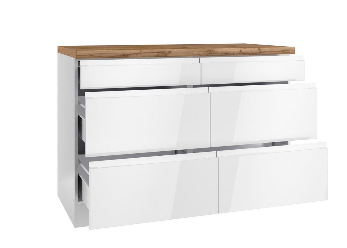 KÜCHENUNTERSCHRANK 120/86/60 cm  in Weiß, Eiche Wotan, Weiß Hochglanz  - Weiß Hochglanz/Eiche Wotan, LIFESTYLE, Holzwerkstoff (120/86/60cm) - Held