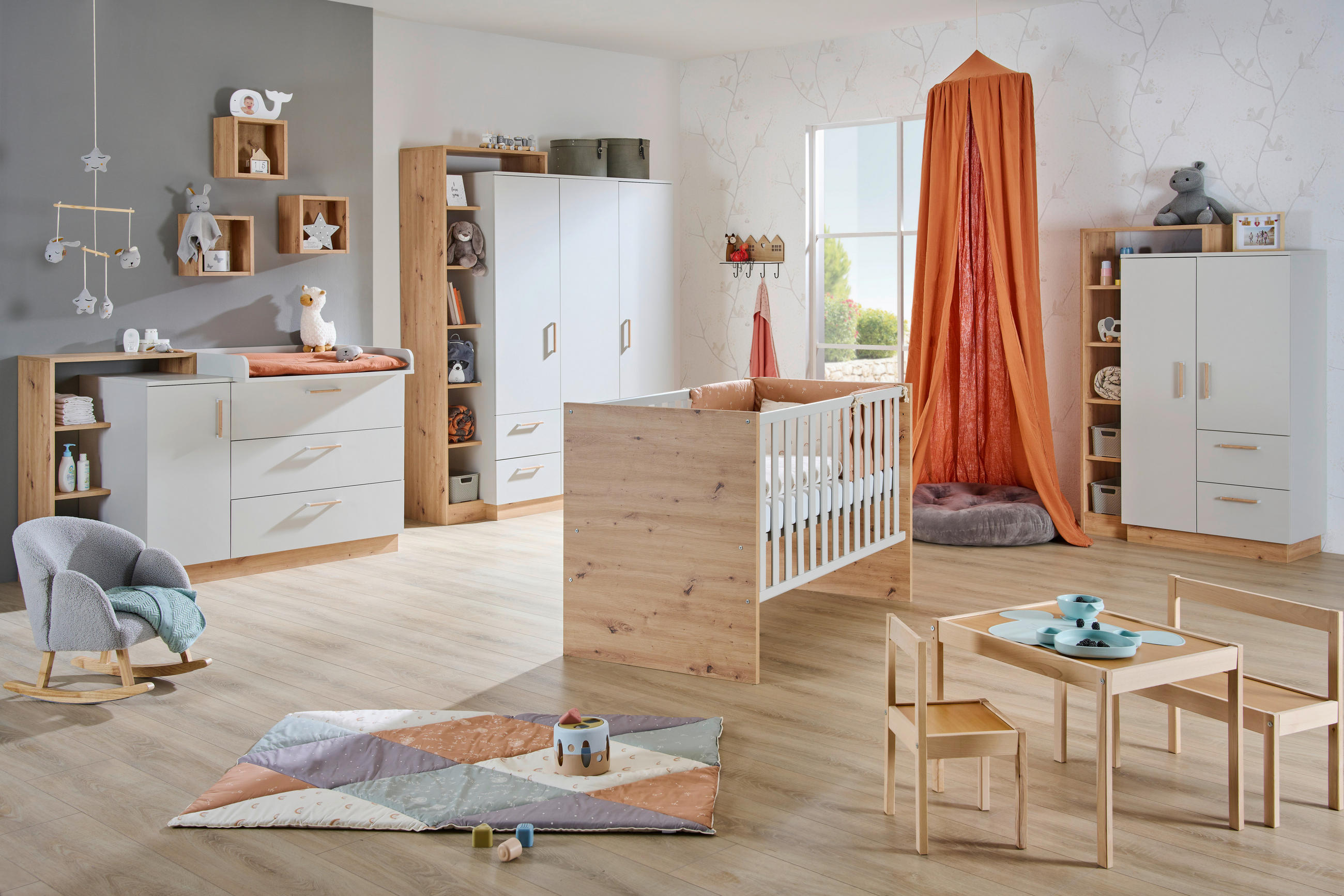 GITTERBETT Leo  144/77/89 cm   - Eichefarben/Grau, Trend, Holzwerkstoff (144/77/89cm) - Jimmylee