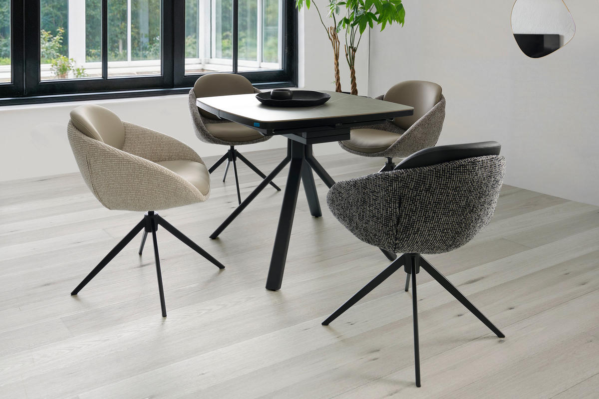 ESSTISCH Keramik, Holzwerkstoff 90-130/90/76 cm  - Schwarz/Grau, Design, Keramik/Holzwerkstoff (90-130/90/76cm) - Novel