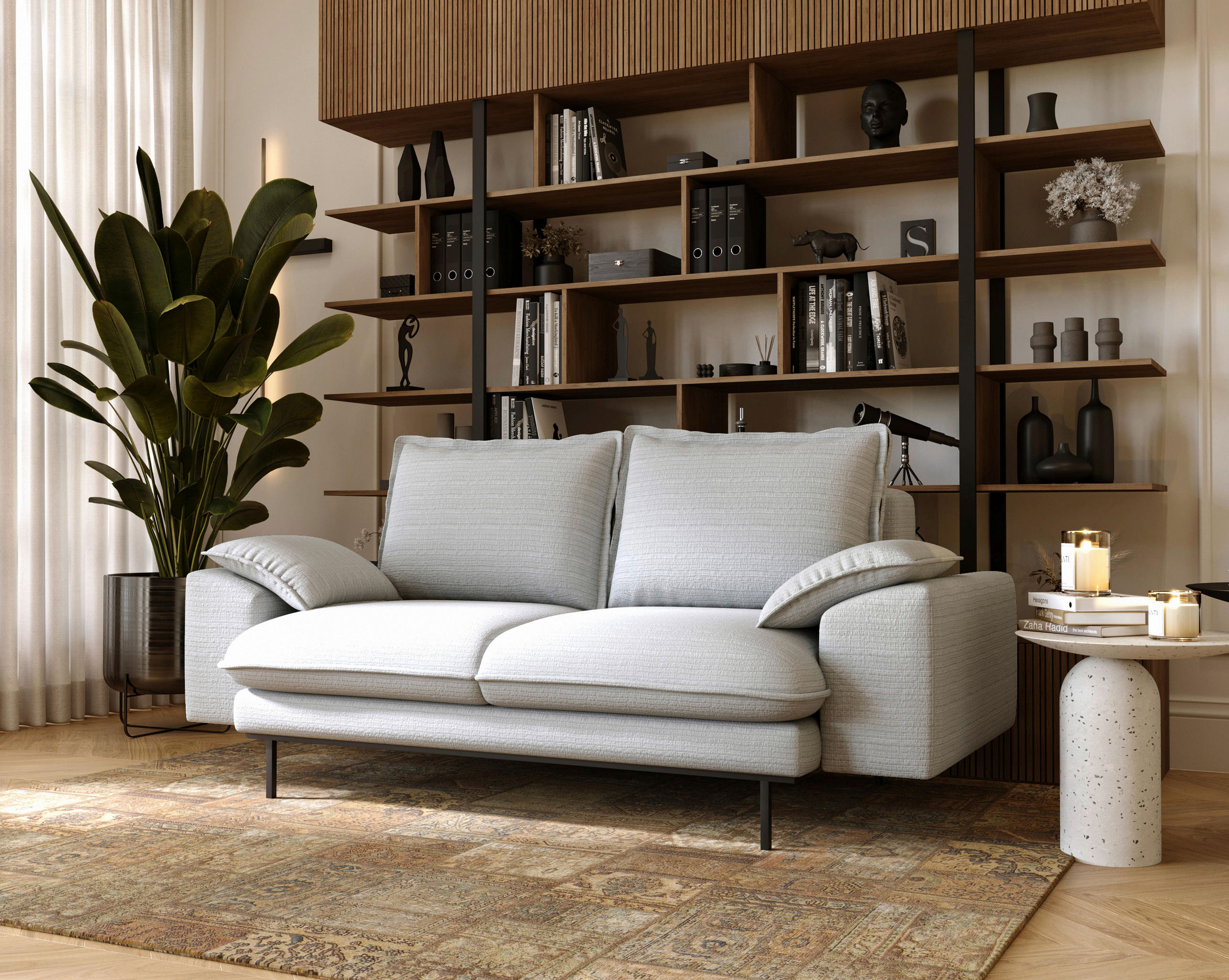2-SITZER-SOFA Struktur Creme  - Creme/Schwarz, Design, Textil/Metall (195/92/97cm) - Livetastic