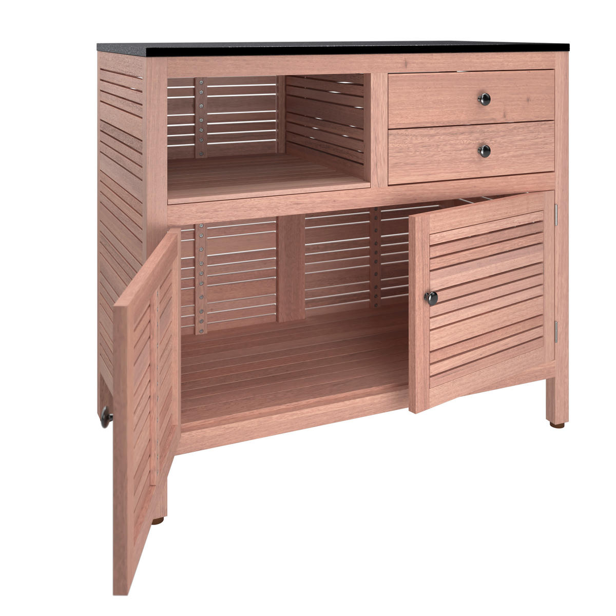 Comodă Cu Uși 100/90/50 cm  - negru/culoare lemn tec, Natur, metal/lemn (100/90/50cm) - Ambia Garden