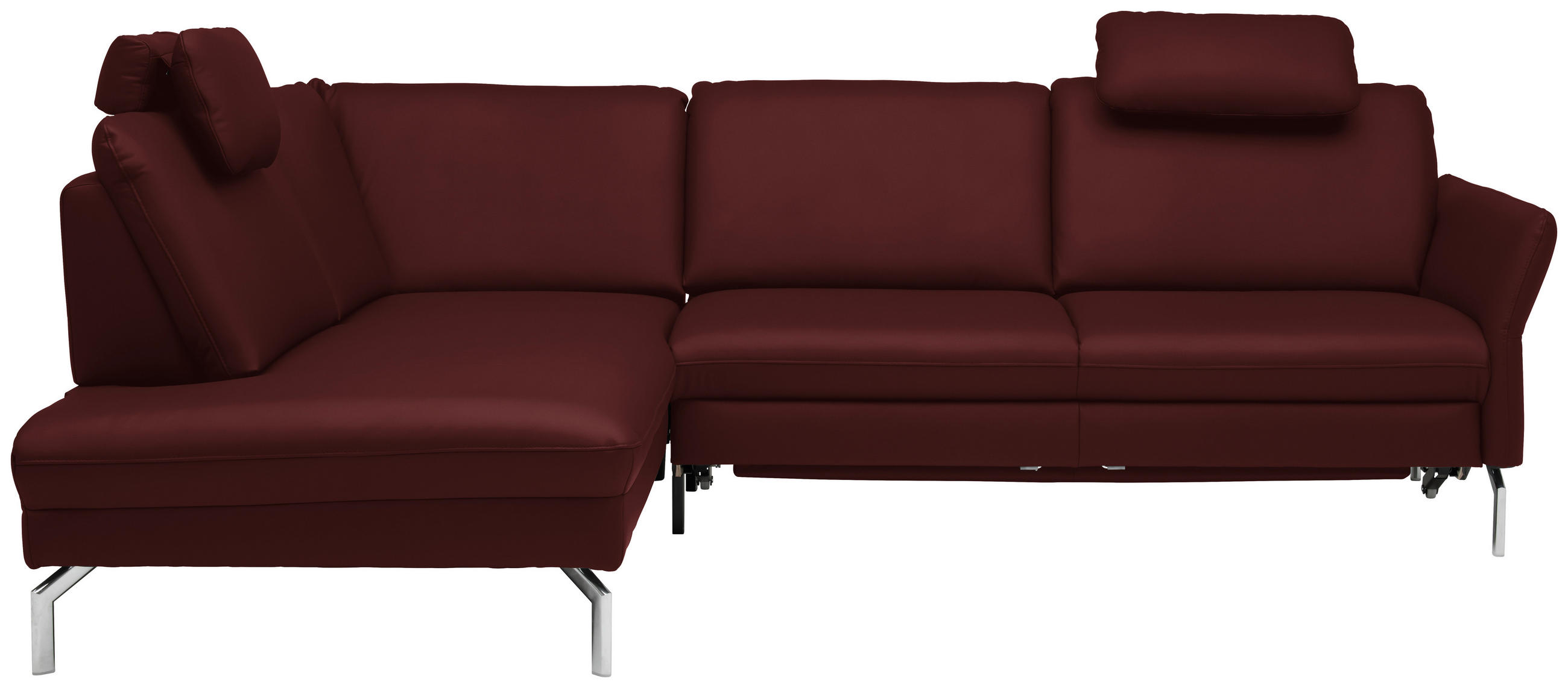 ECKSOFA in Echtleder Brombeere  - Brombeere/Alufarben, Konventionell, Leder/Metall (220/284cm) - Beldomo Premium