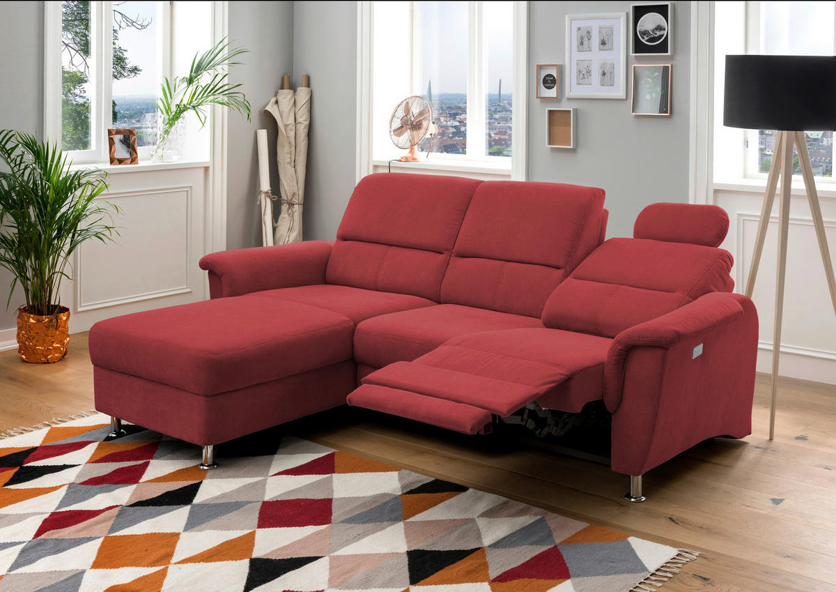 ECKSOFA  in Mikrofaser Rot  165/231 cm  - Chromfarben/Rot, MODERN, Textil/Metall (165/231cm) - Livetastic