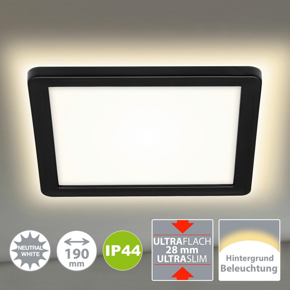 AUßENDECKENLEUCHTE   - Schwarz, Design, Kunststoff (19/19/2,8cm)