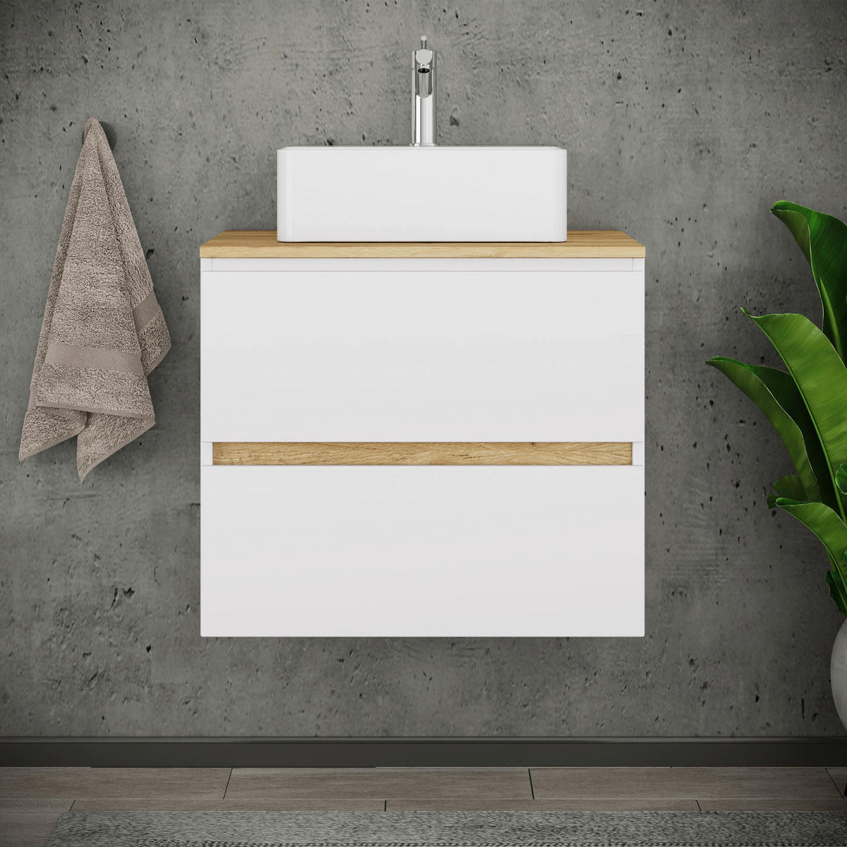 BADEZIMMER 2-teilig  in  - Honigeiche/Weiß, Trend, Keramik/Holzwerkstoff (60/67/51cm) - MID.YOU