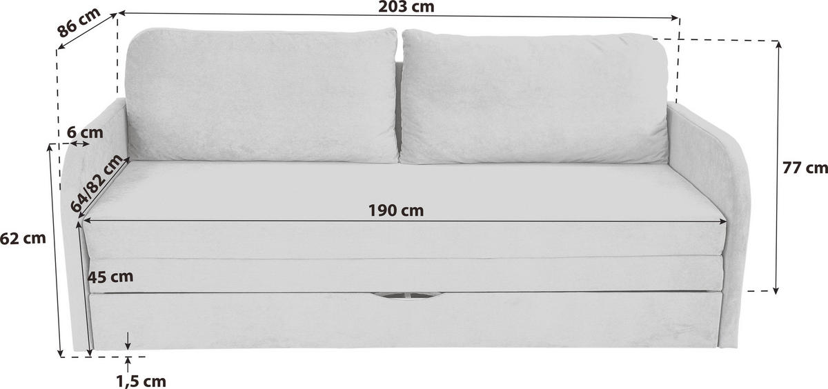 SCHLAFSOFA in Flachgewebe Aprikose  - Aprikose/Schwarz, Design, Kunststoff/Textil (203/77/86cm) - MID.YOU