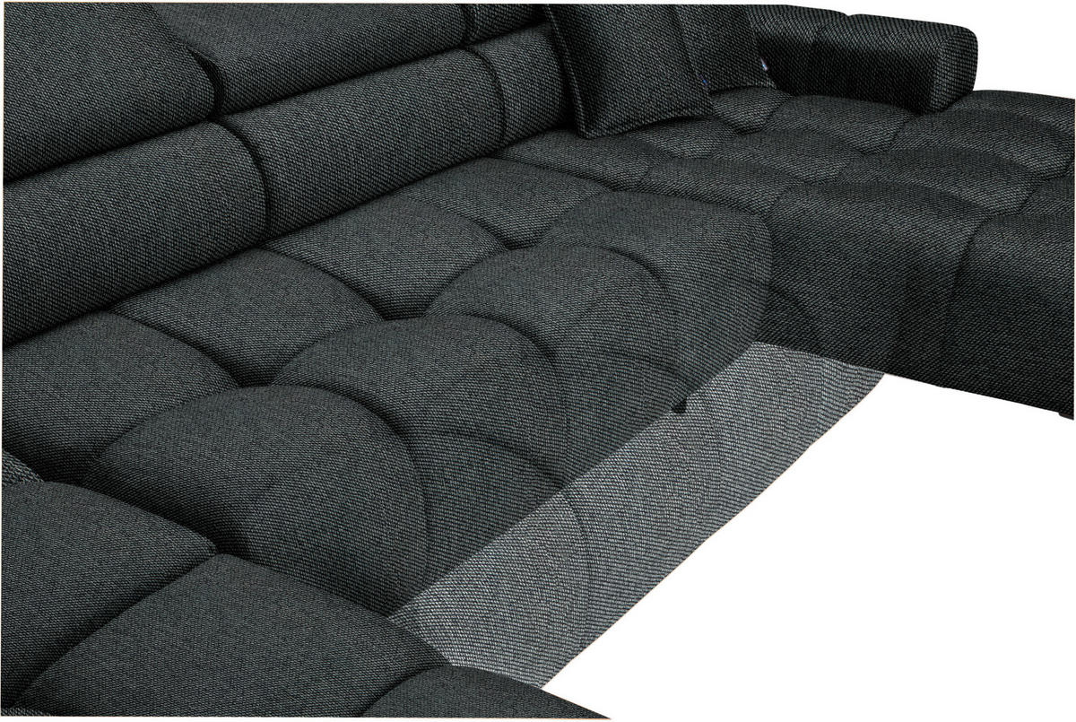 WOHNLANDSCHAFT Graphitfarben Webstoff  - Schwarz/Graphitfarben, Design, Textil/Metall (216/385/177cm) - Welnova