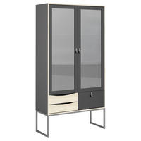 VITRINSKÅP i delar i massivt trä svart, ekfärgad  - svart/ekfärgad, Design, metall/trämaterial (98/189/40cm) - Best Price
