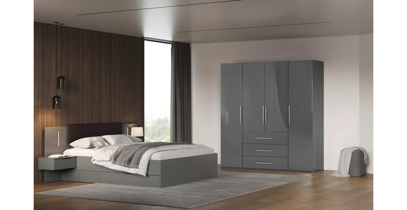 KLEIDERSCHRANK 196/219/59 cm 4-türig Anthrazit, Anthrazit Hochglanz - Anthrazit/Anthrazit Hochglanz, KONVENTIONELL, Holzwerkstoff/Metall (196/219/59cm) - Carryhome