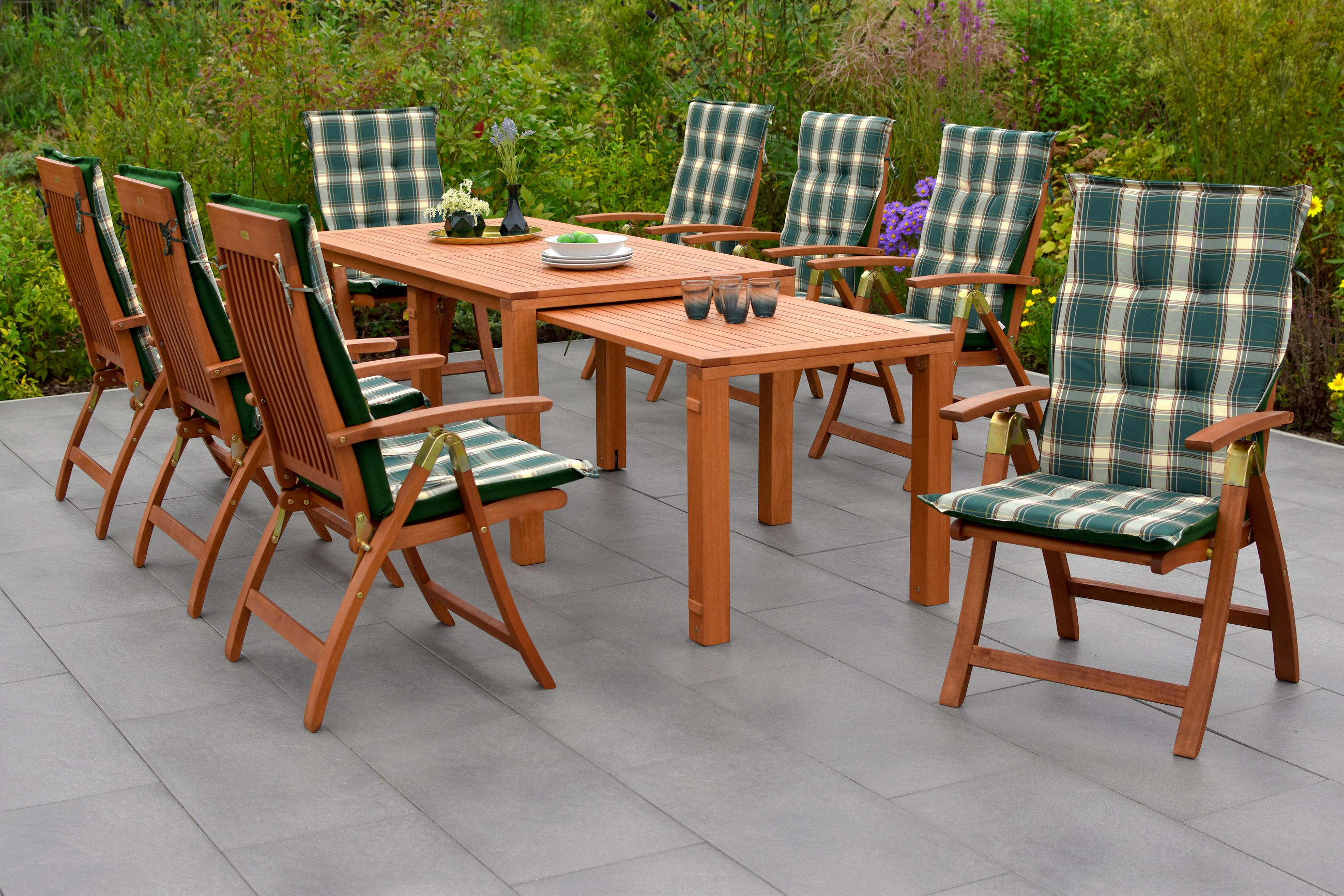 GARTENSET Eukalyptusholz Hartholz - Naturfarben/Grün, KONVENTIONELL, Holz/Textil - Gardenson