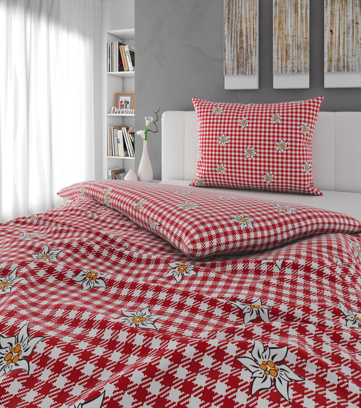 POSTELJNINA TANJA 140/200 cm saten rdeča, bela  - rdeča/bela, Konvencionalno, tekstil (140/200cm) - Esposa