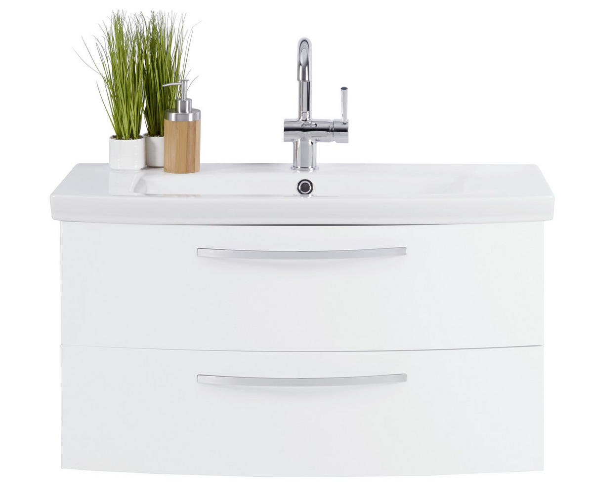 SKŘÍŇKA S UMYVADLEM, bílá, bílá, 90/50/50 cm - bílá/barvy chromu, Moderní, kompozitní dřevo/keramika (90/50/50cm) - Stylife
